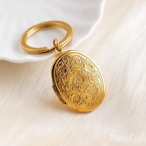 Gold Floral Locket Keychain